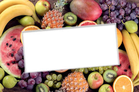 Collage of fresh raw fruits. Healthy diet eating concept.の写真素材