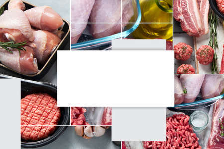 Collage of different type of raw meatの写真素材
