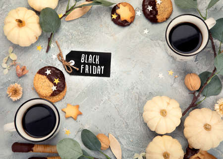 Harvest and festive celebrations inspired wreath composition. Holiday season concept. Top view, flat lay, copy spaceの写真素材