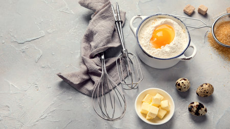 Cooking ingredients on light background. Baking concept. copy space