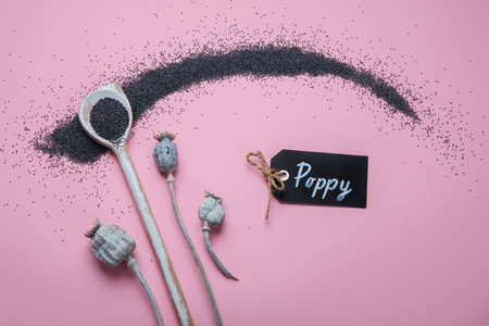 Composition with poppy seeds on pink background. organic food concept.の写真素材