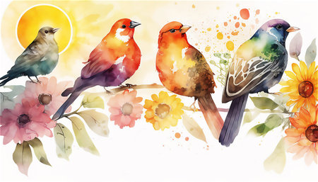 Watercolor plants and flowers banner. Generated AIの素材