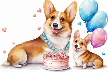 Happy Mother's Day. Cute mother and baby dog puppy together. watercolor vector illustration. Generated AIの素材