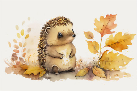 Adorable hedgehog. watercolor illustration. Generated AIの素材