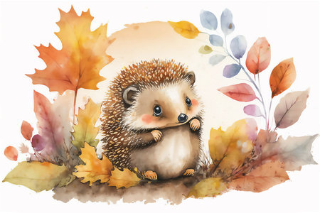 Adorable hedgehog. watercolor illustration. Generated AIの素材