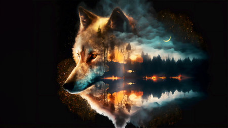 wolf and forest. The concept of protecting wildlife and green planet. Generated AIの素材