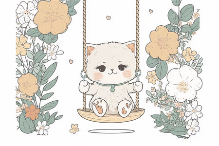Cute little cartoon kitten, AI Generatedの素材