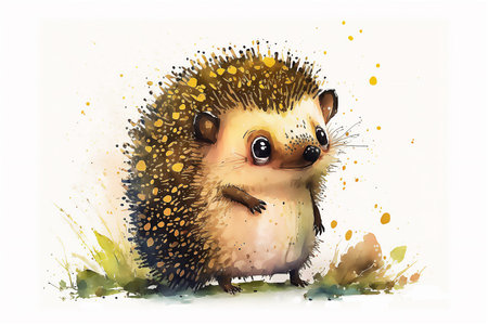Cute little hedgehog hon white background. Baby watercolor illustrations. AI Generatedの素材
