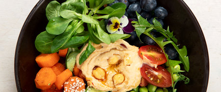 Vegan dish, healthy diet on white background. Top view, panorama, bannerの写真素材