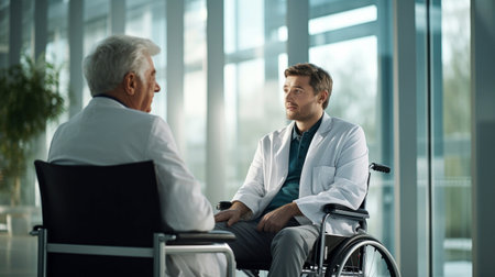 Cheerful scandinavian male doctor talking to patient. Clinic consultation. Healthy concept.の素材