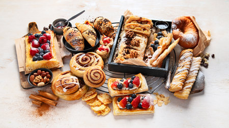 Sweet pastries on a light backgroundの写真素材