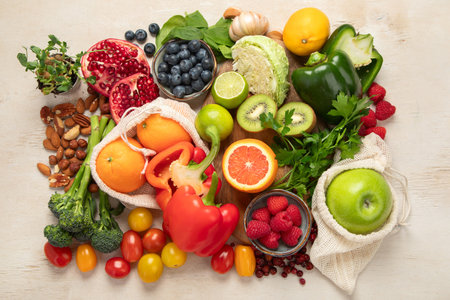 Products high in vitamin C. Healthy food concept. Top viewの写真素材