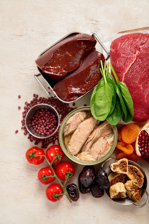 Food containing natural iron. Healthy eating. Top viewの写真素材