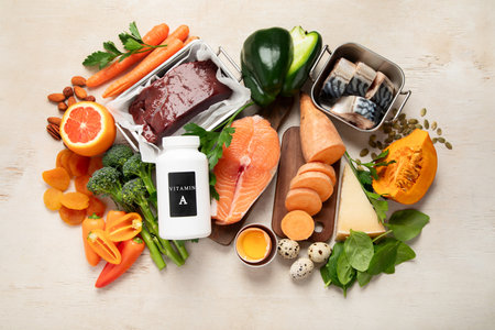 Set of high in vitamin A. Concept of healthy. Top viewの写真素材