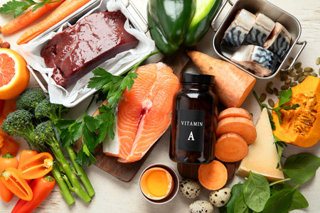 Set of high in vitamin A. Concept of healthy. Top viewの写真素材