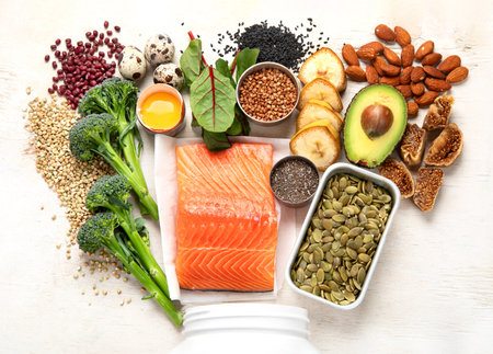 Foods rich in magnesium. Healthy food. Top viewの写真素材