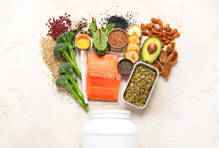 Foods rich in magnesium. Healthy food. Top viewの写真素材
