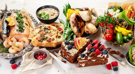 Variety Healthy Food On Table for Lunch or dinner with Vitamins and Antioxidants.の写真素材