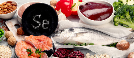 Food high in selenium. Healthy food concept.の写真素材