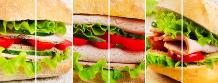 Collage of fresh healthy sandwiches.の写真素材