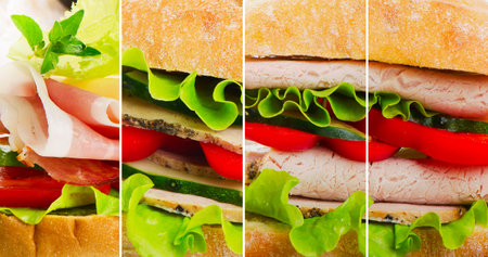 Collage of fresh healthy sandwiches.の写真素材