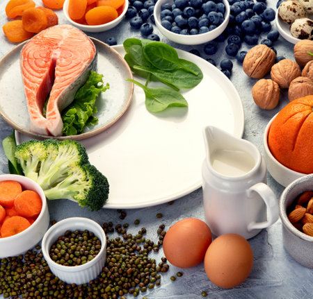 Food for eye health. Foods that contain vitamins, nutrients, minerals and antioxidants.の写真素材
