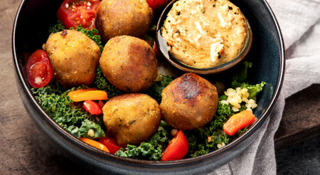 Falafel with hummus. Mediterranean diet concept. copy spaceの写真素材