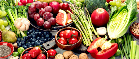 Delicious raw fruits and vegetables Healthy food concept.の写真素材