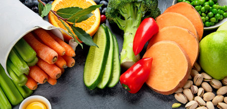 Foods high in lutein. Food for healthy eyes. High in antioxidants, minerals and vitamins.の写真素材