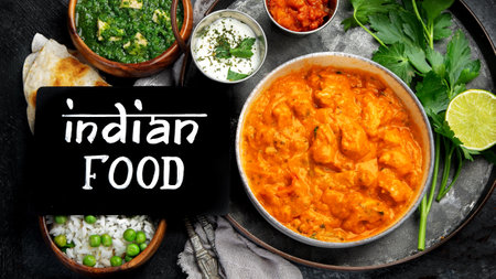 Indian curry. Traditional food concept. Dishes and appetizers of Indian cuisine.の写真素材