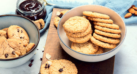 oat cookies on light background. Homemade food concept.の写真素材