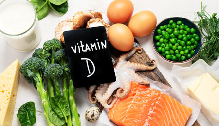 Composition with products rich in vitamin Dの写真素材