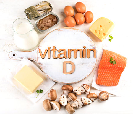 Foods high in Vitamin D. Top view. Healthy eating conceptの写真素材