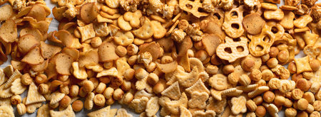 Dry cracker cookies. Top view. Panorama, banner.の写真素材