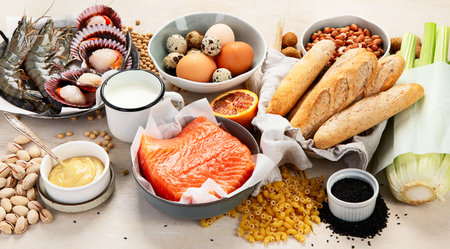Allergy food concept. Assorted allergic productsの写真素材