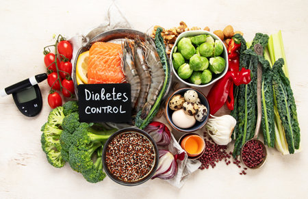 Ketogenic diet concept, ingredients for healthy food. Various balanced useful components healthy low carbohydrate foods on a light background. Top view.の写真素材