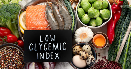 Ketogenic diet concept, ingredients for healthy food. Various balanced useful components healthy low carbohydrate foods on a light background. Top view.の写真素材