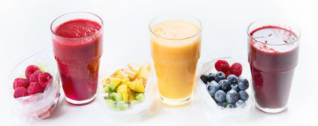 Fresh fruit and vegetable smoothies. Panorama, bannerの写真素材