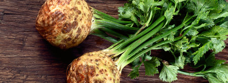 Fresh celery. Top view. Local organic food. Panorama, bannerの写真素材