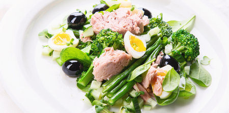 Salad with vegetables, eggs and tuna. . Panorama, bannerの写真素材