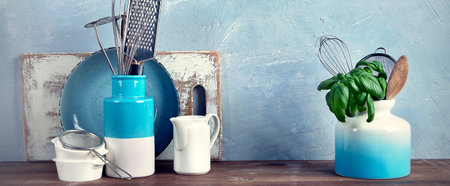 Kitchen utensils. Home kitchen decor concept. . Panorama, bannerの写真素材