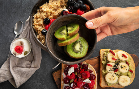 Healthy Homemade Oatmeal with Berries. Healthy breakfast. Top view.