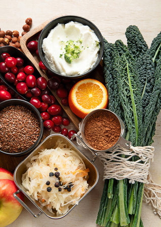 High fiber foods for healthy bowel. Healthy foods for intestine health. Diet and nutrition for...