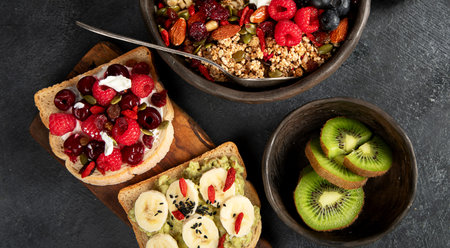 Healthy Homemade Oatmeal with Berries. Healthy breakfast. Top view.