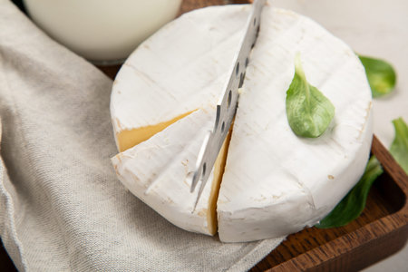 Variation of organic dairy products on a light background. Top view.