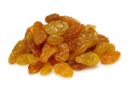 Heap of raisins on white backgroundの写真素材