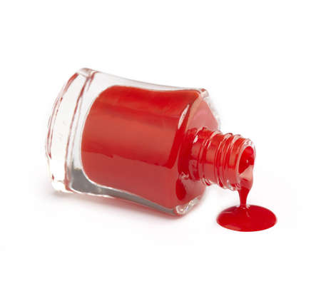 Red nail polish on white backgroundの写真素材