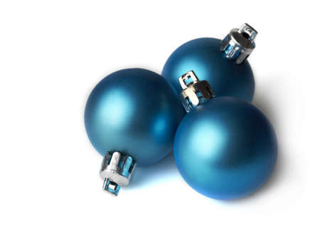 Blue Christmas decorations on white backgroundの写真素材