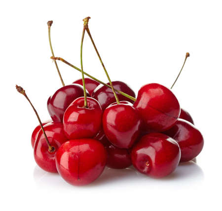 Fresh red cherries on white backgroundの写真素材