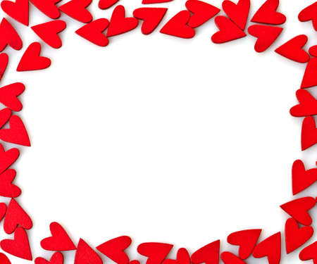 Frame of red hearts on white backgroundの写真素材
